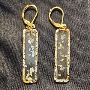 Gold Dangle Earrings with Clear Painted Flowers